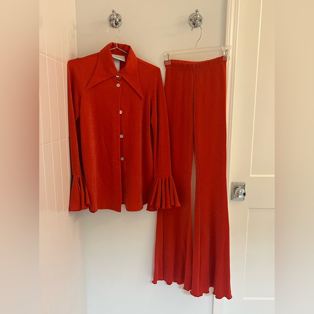 Daily Sleeper set in xs originally $270 Lurex Lounge Suit with Pants in Red